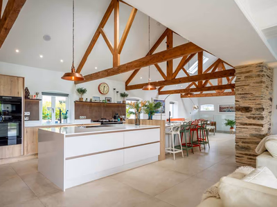 Spectacular vaulted ceiling with solar velux windows and oak beams